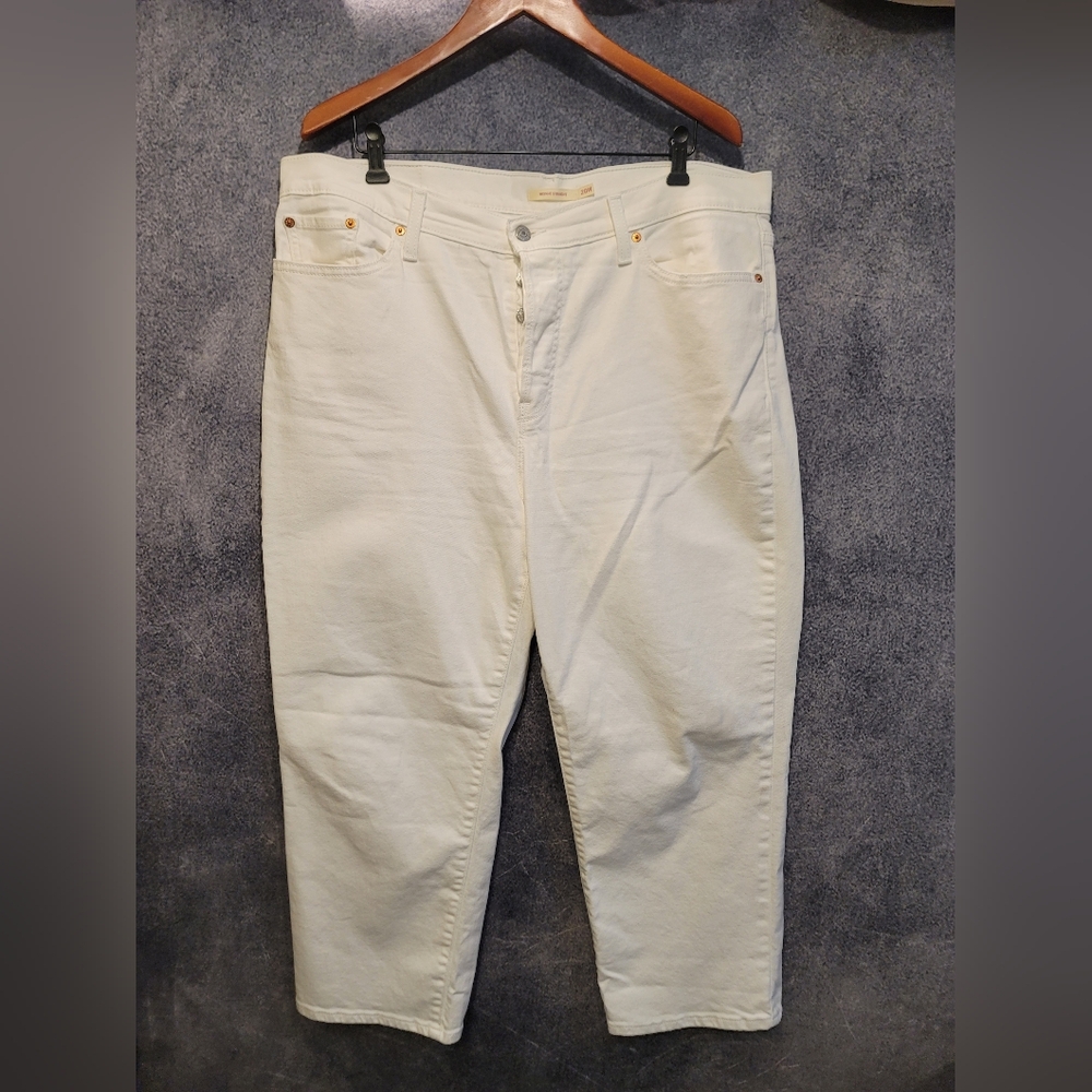 Levis Wedgie Straight Jeans Womens 20W White High Rise Button Fly Cropped Pants